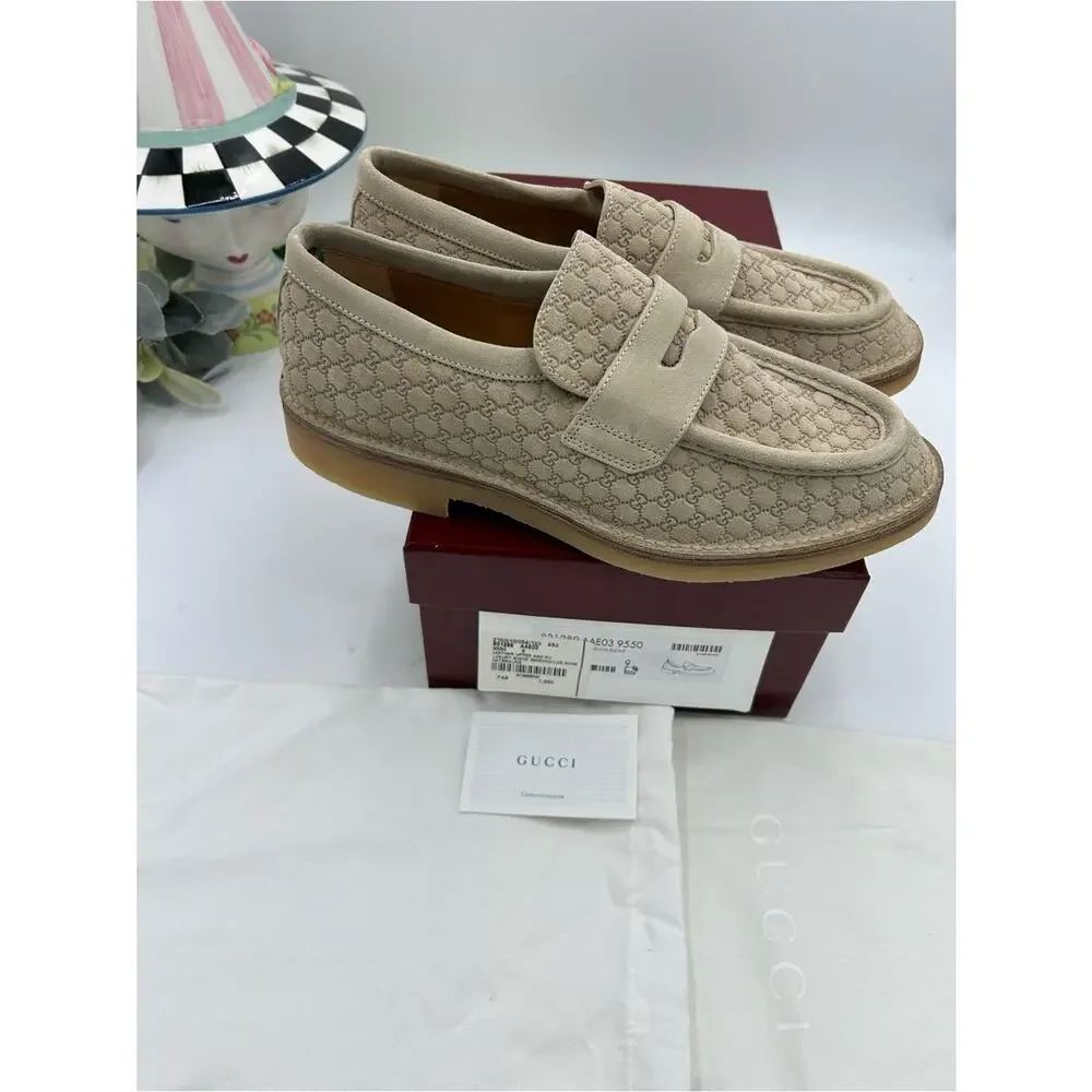 Men's Gucci suede GG monogram web loafers size 9 fits 9.5 US made in Italy